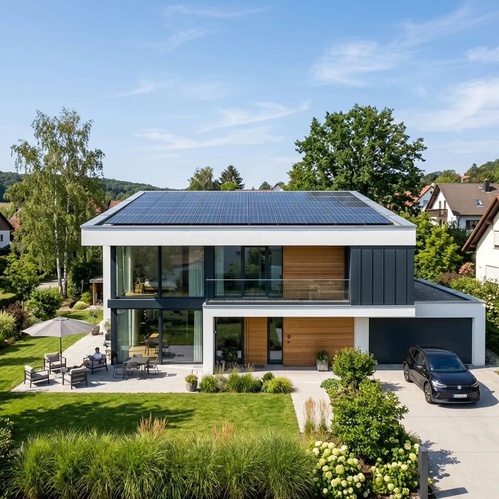 Flachdach mit PV Anlage